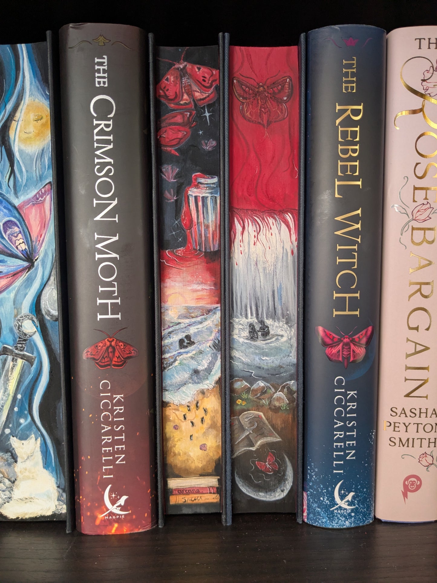 The Crimson Moth Duology hand painted edge art