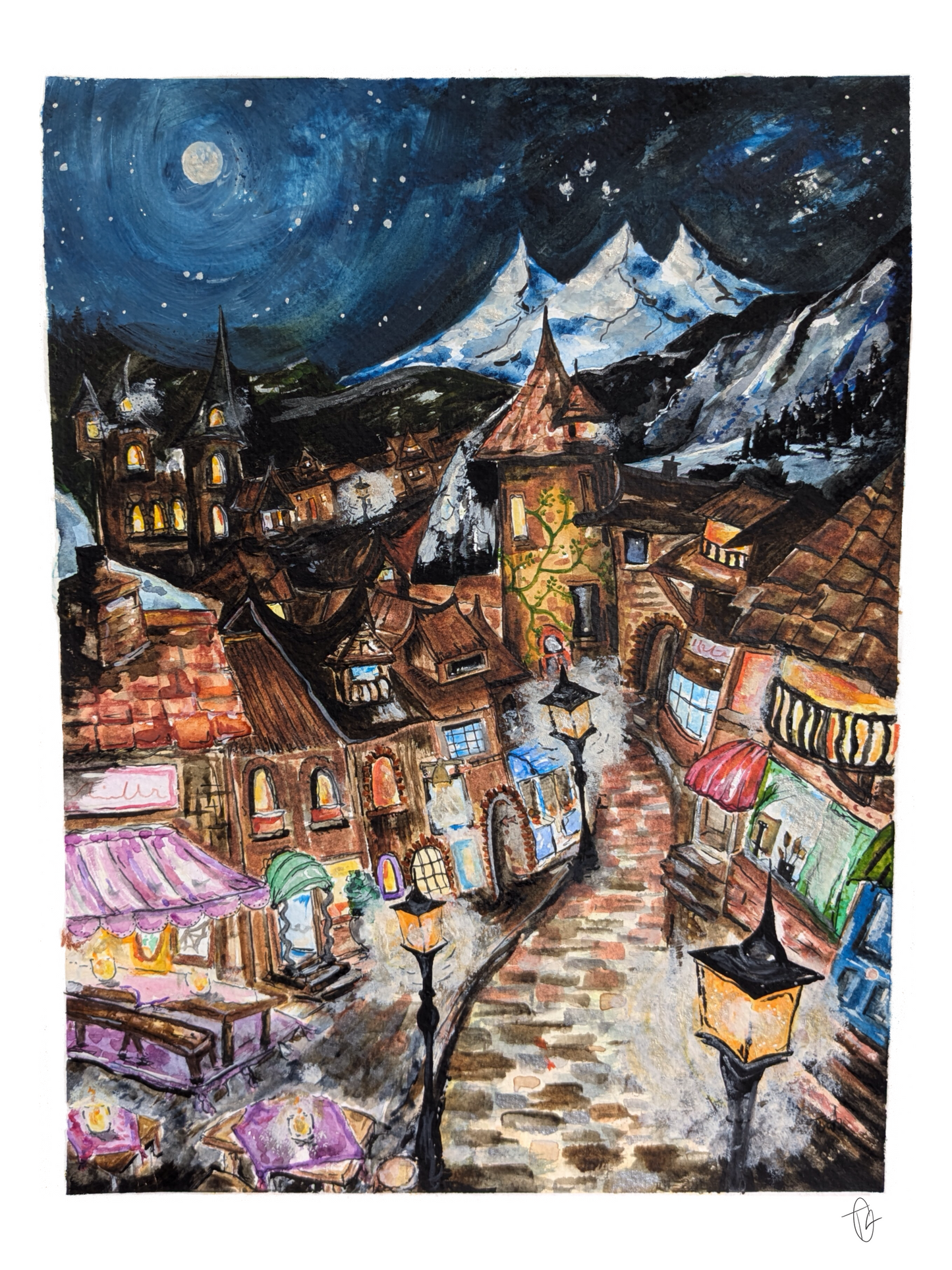 Velaris city of Starlight street cafe embellished A5 Print acotar